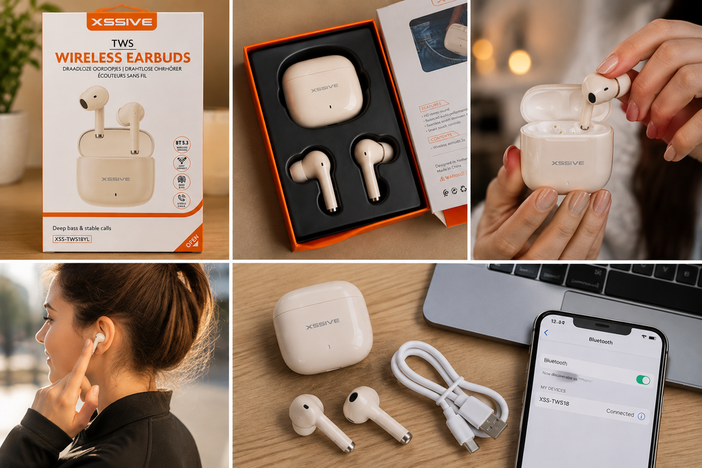 XSSIVE TWS Bluetooth 5.3 Wireless Earbuds - Beige mit Ladecase