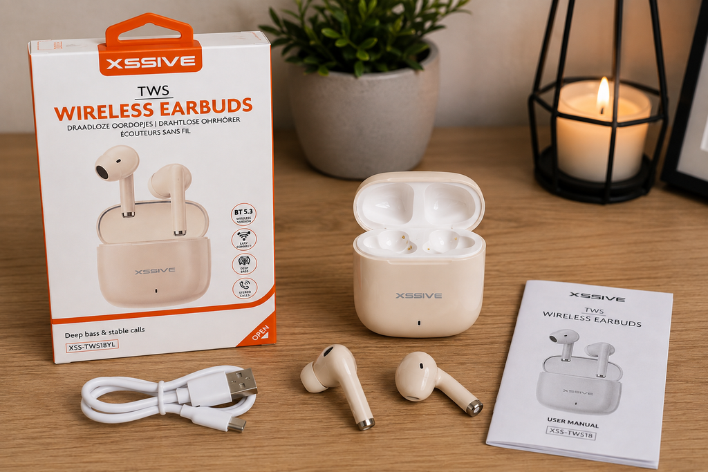 XSSIVE TWS Bluetooth 5.3 Wireless Earbuds - Beige mit Ladecase
