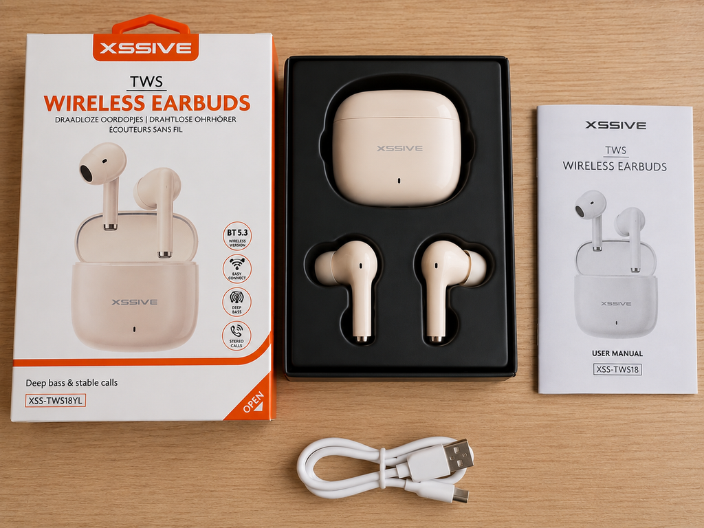 XSSIVE TWS Bluetooth 5.3 Wireless Earbuds - Beige mit Ladecase