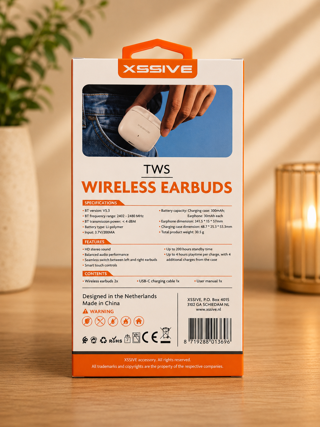 XSSIVE TWS Bluetooth 5.3 Wireless Earbuds - Beige mit Ladecase