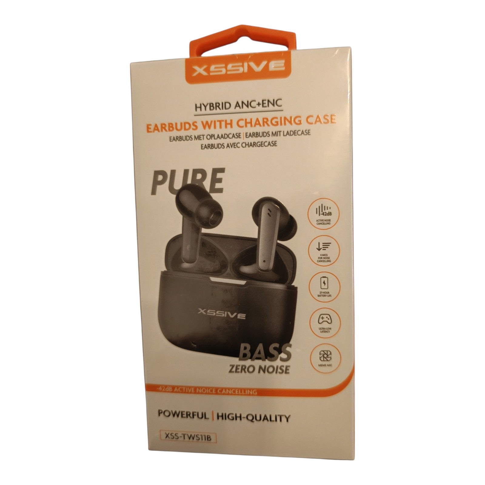 XSSIVE PURE TWS Bluetooth Kopfhörer mit ANC & ENC – Kabellos, Ladecase, 24 Std. Akku, Schwarz