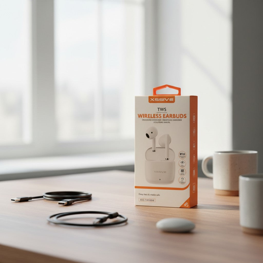 XSSIVE TWS Bluetooth Kopfhörer – Kabellos, Bluetooth 5.3, Ladecase, Weiß