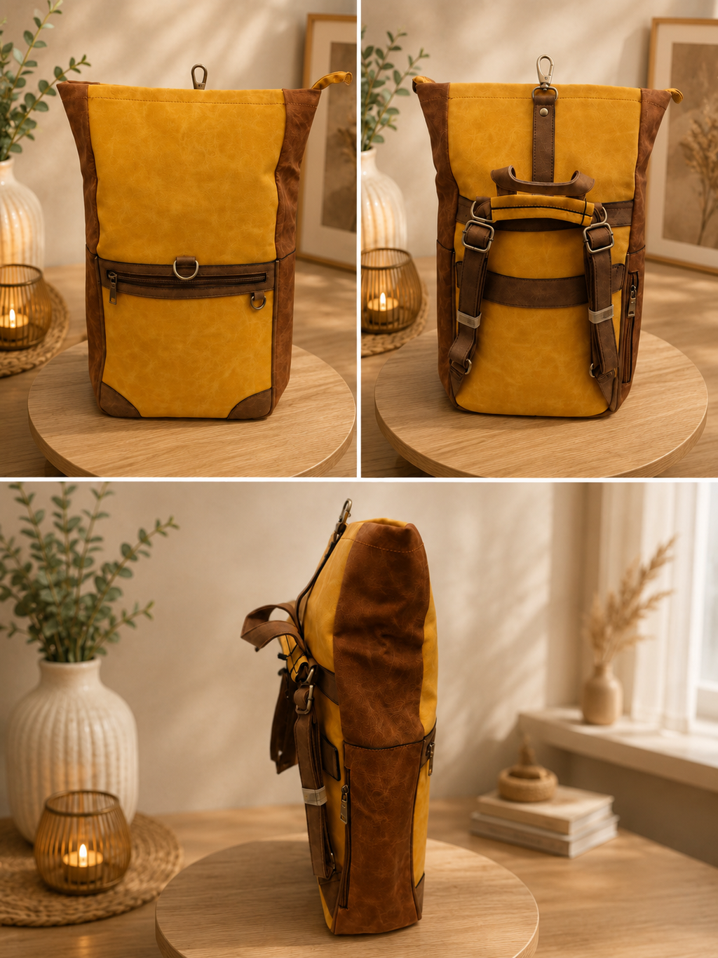 Vintage-Rucksack in Senfgelb & Braun – Vielseitiger Damen- und Herrenrucksack