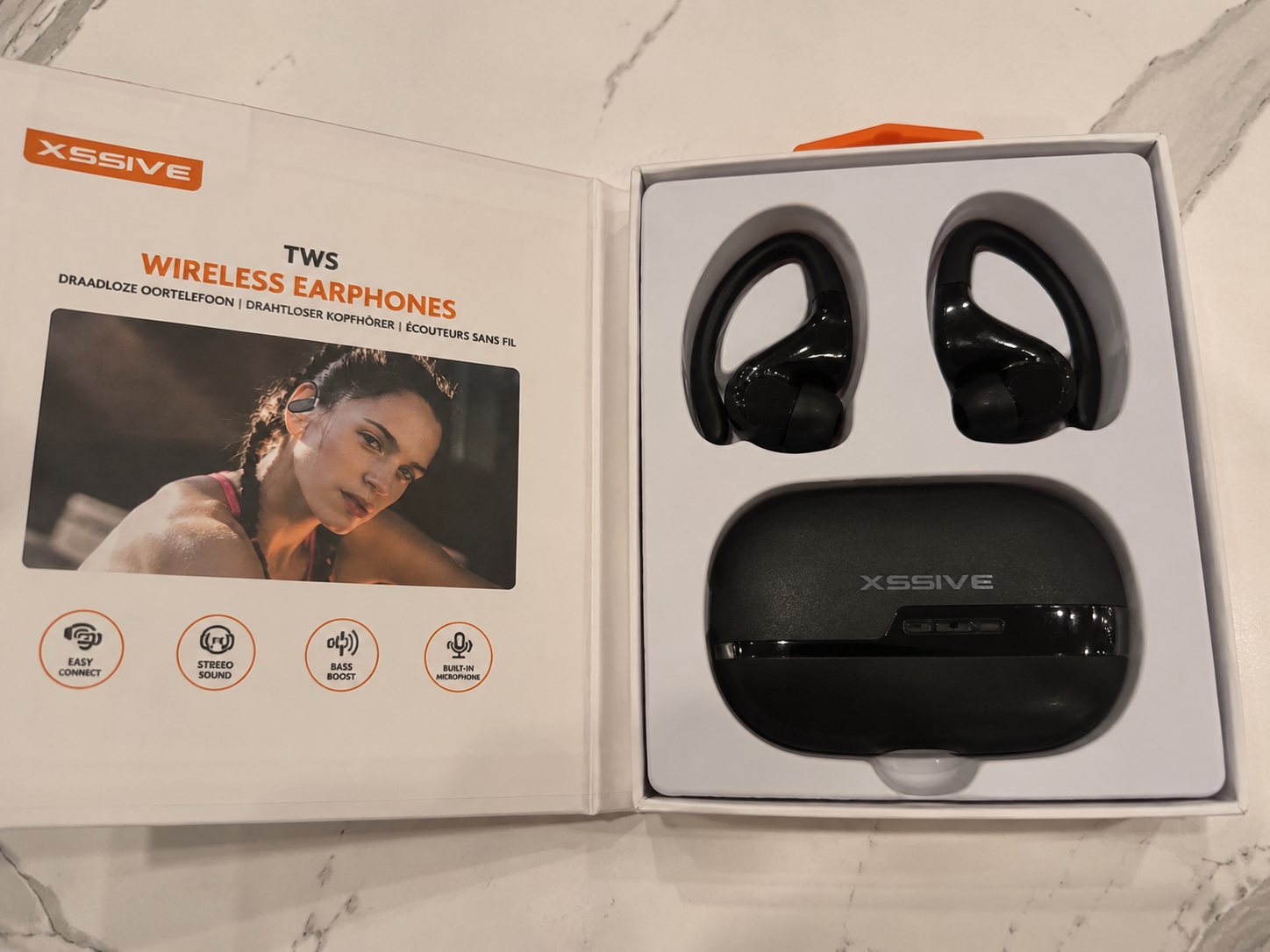 XSSIVE TWS Bluetooth Kopfhörer Kabellos Sport Ohrbügel Ladecase Neu Schwarz