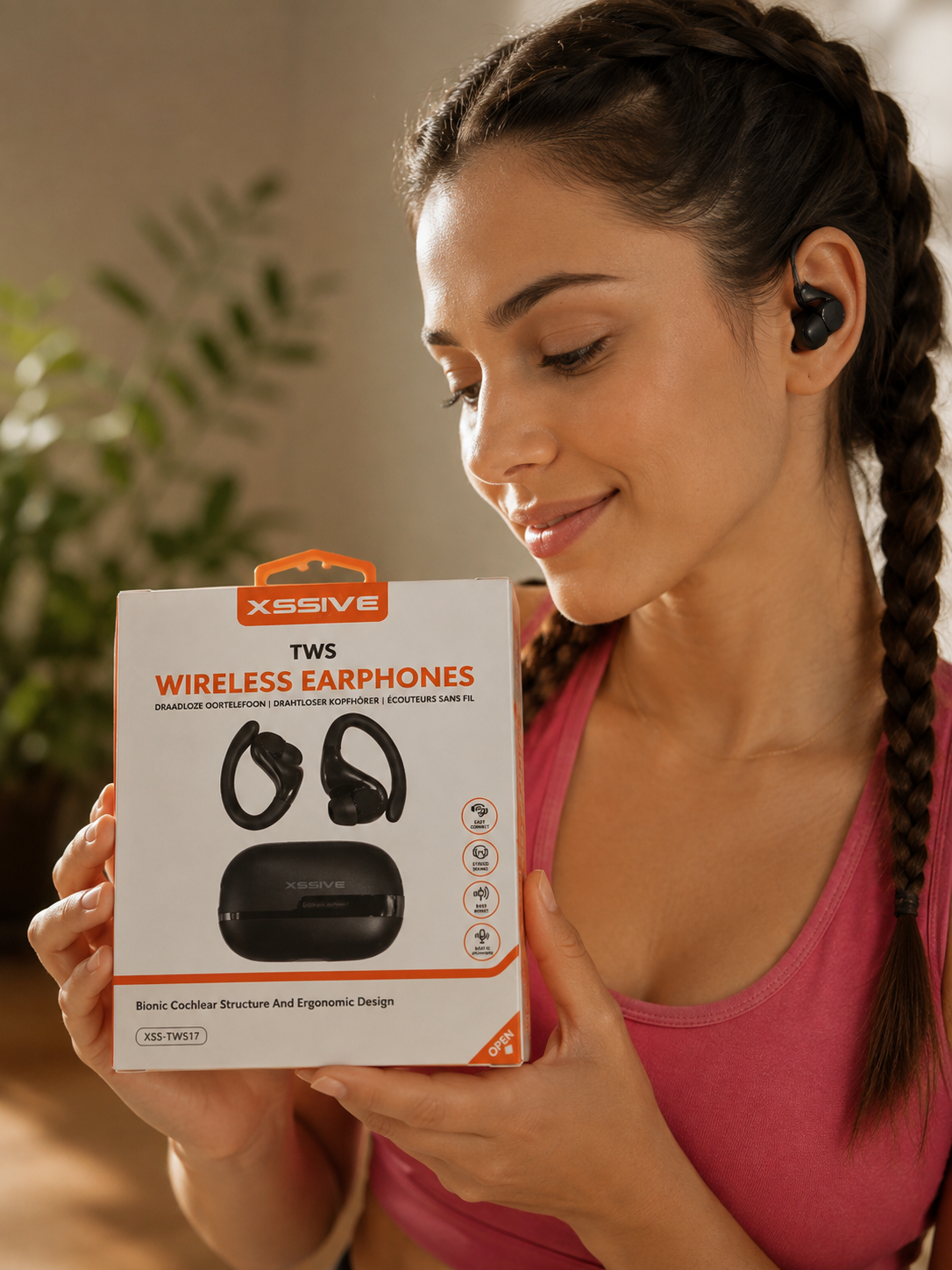 XSSIVE TWS Bluetooth Kopfhörer Kabellos Sport Ohrbügel Ladecase Neu Schwarz