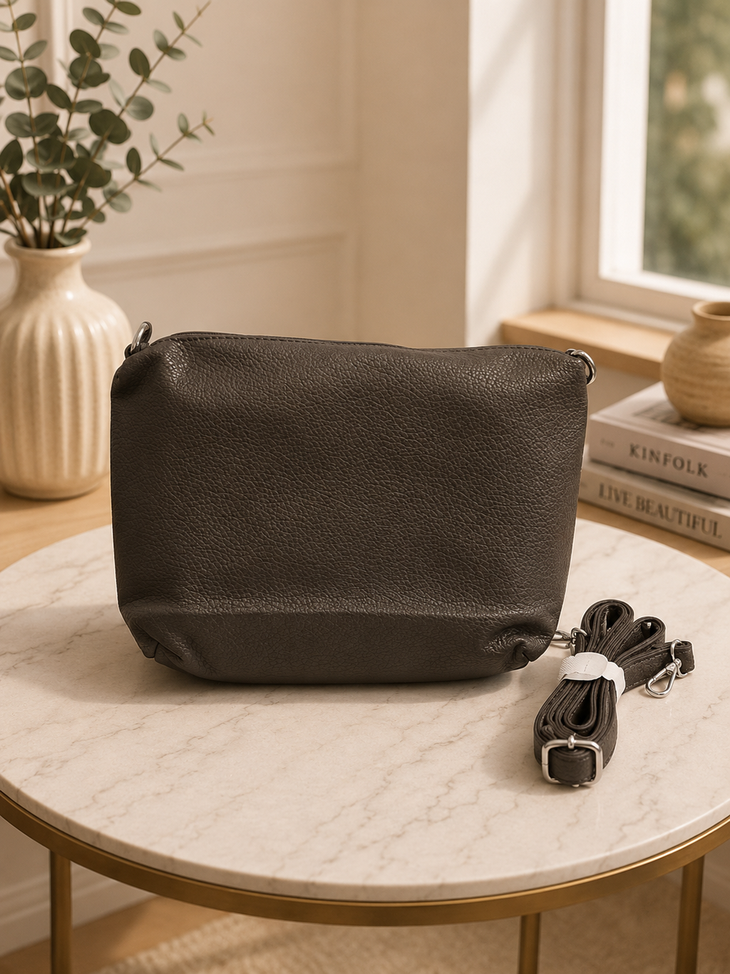Elegante Damenhandtasche in Dunkelgrau – Stilvolle Schultertasche mit Kosmetiktasche