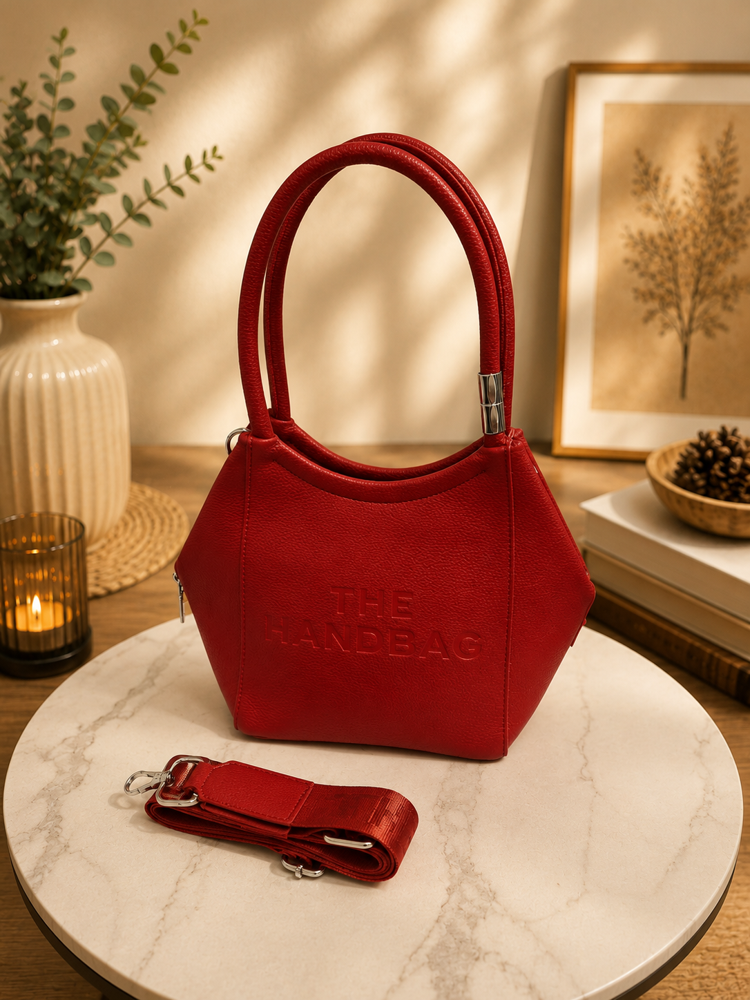 Elegante Damenhandtasche in Rot – Schultertasche mit Umhängegurt & Tuch