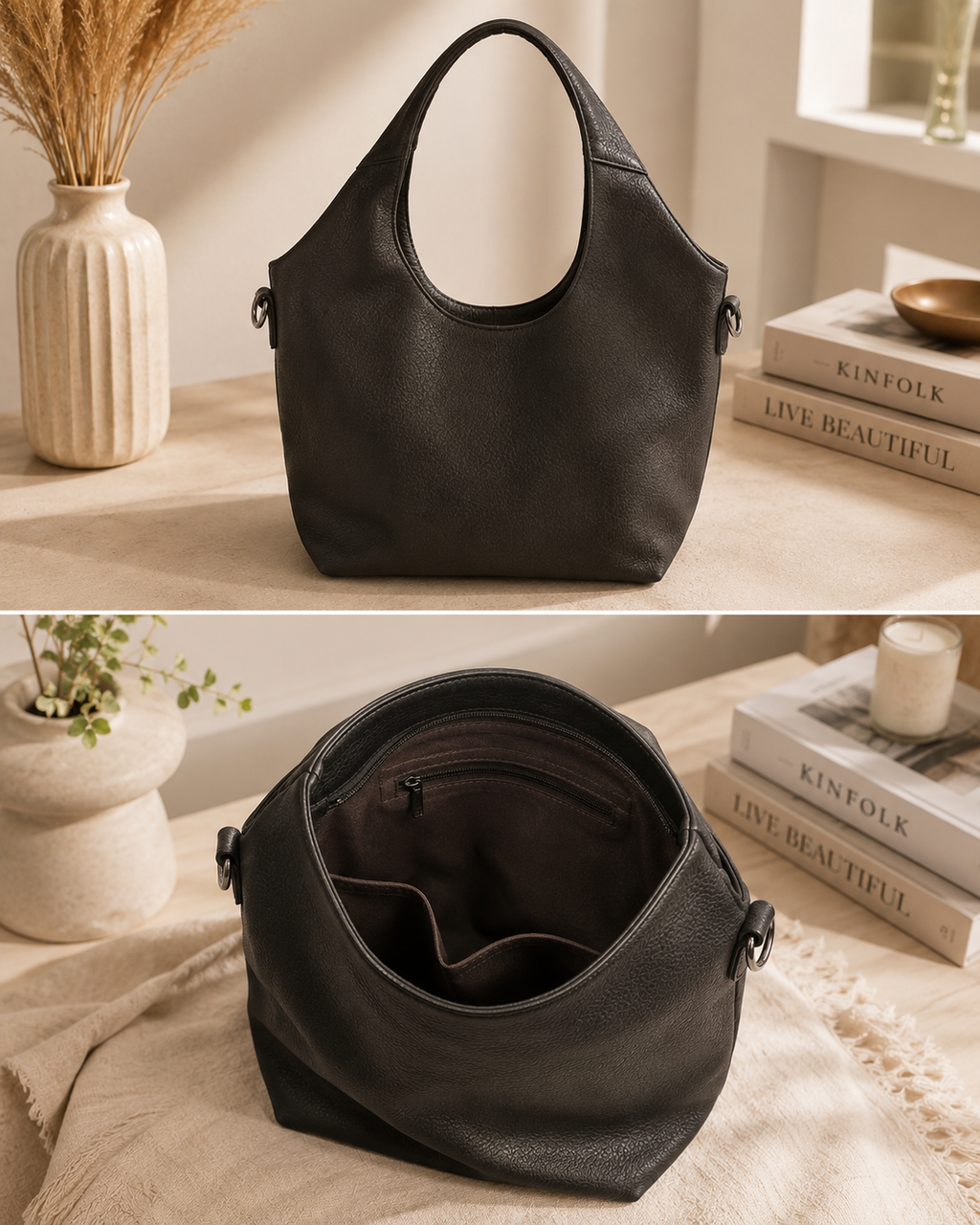 Elegante Damenhandtasche in Dunkelgrau – Stilvolle Schultertasche mit Kosmetiktasche