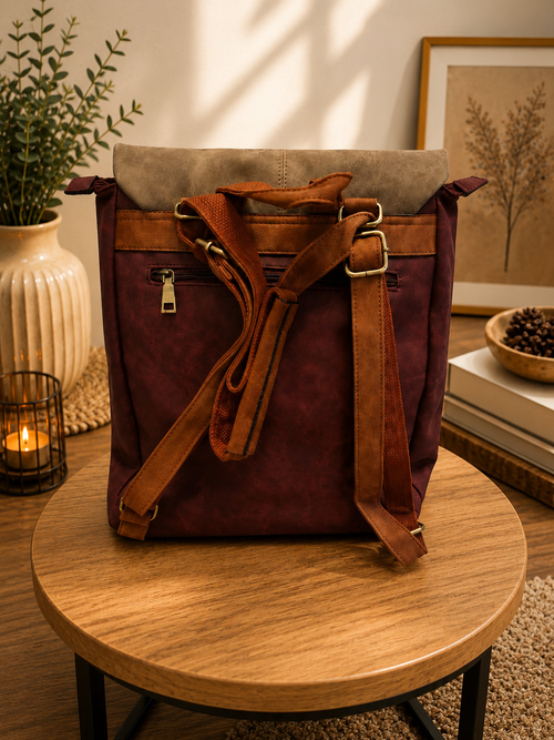 Vintage Rucksack in Bordeaux & Beige – Stilvoller Unisex-Rucksack