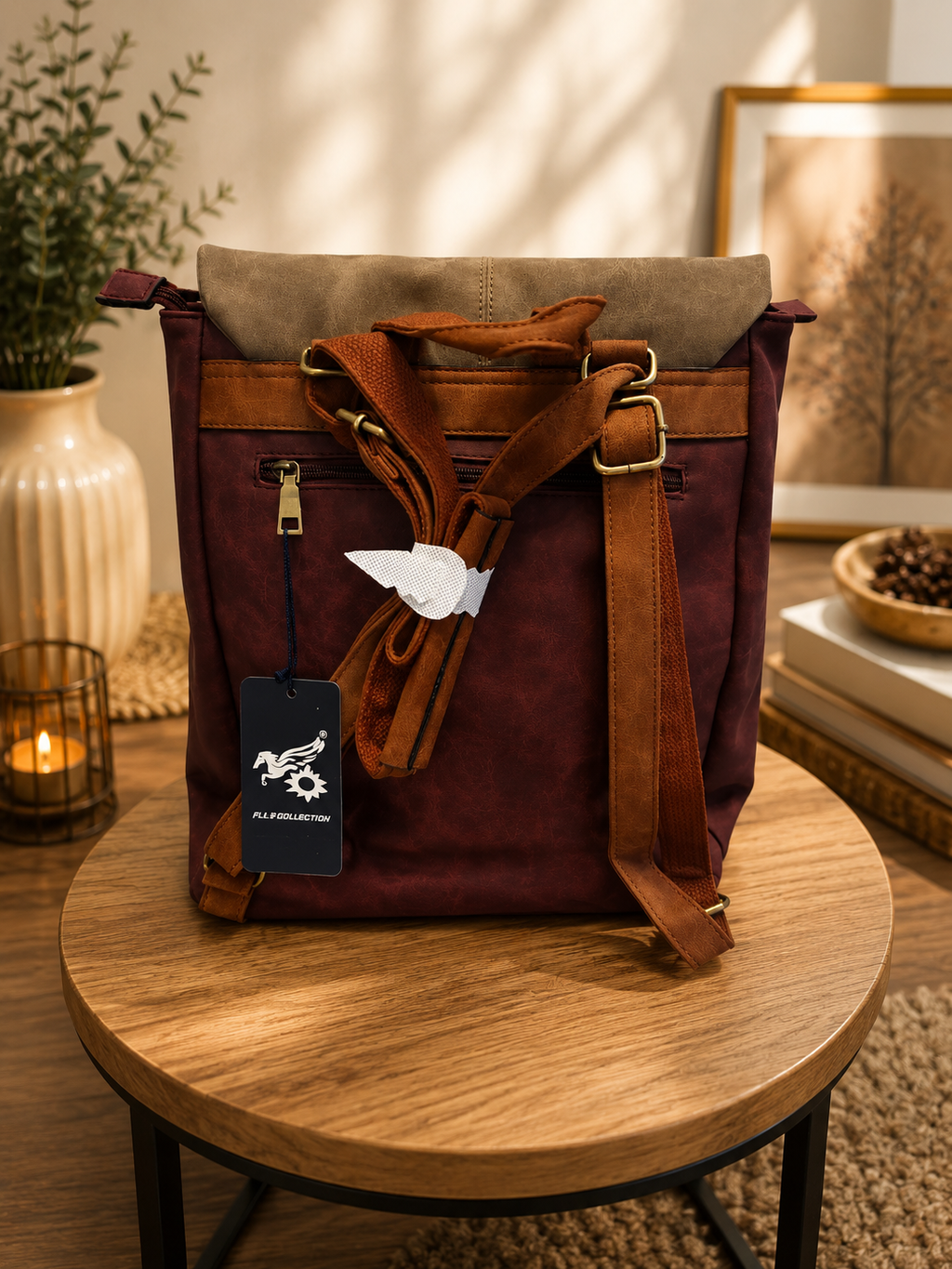 Vintage Rucksack in Bordeaux & Beige – Stilvoller Unisex-Rucksack