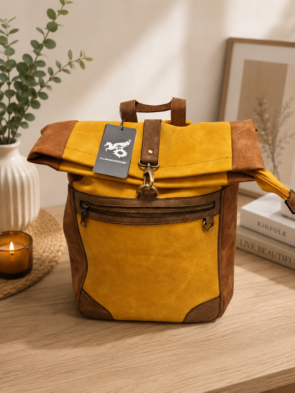 Vintage-Rucksack in Senfgelb & Braun – Vielseitiger Damen- und Herrenrucksack