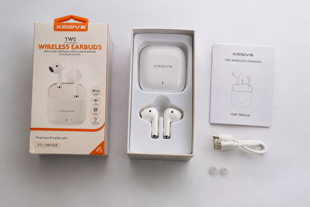 XSSIVE TWS Bluetooth Kopfhörer – Kabellos, Bluetooth 5.3, Ladecase, Weiß